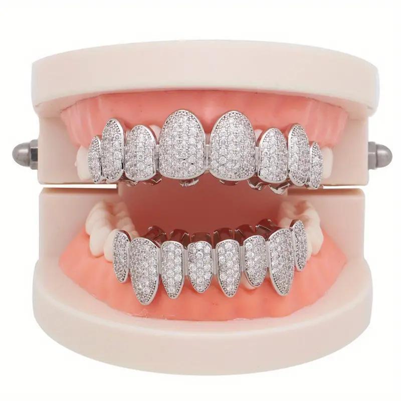 2Pcs Set Hip Hop Cubic Zirconia Teeth Grills Punk Tooth Caps Cosplay and Rapper Teeth Grills-Instantly Transform Your Smile