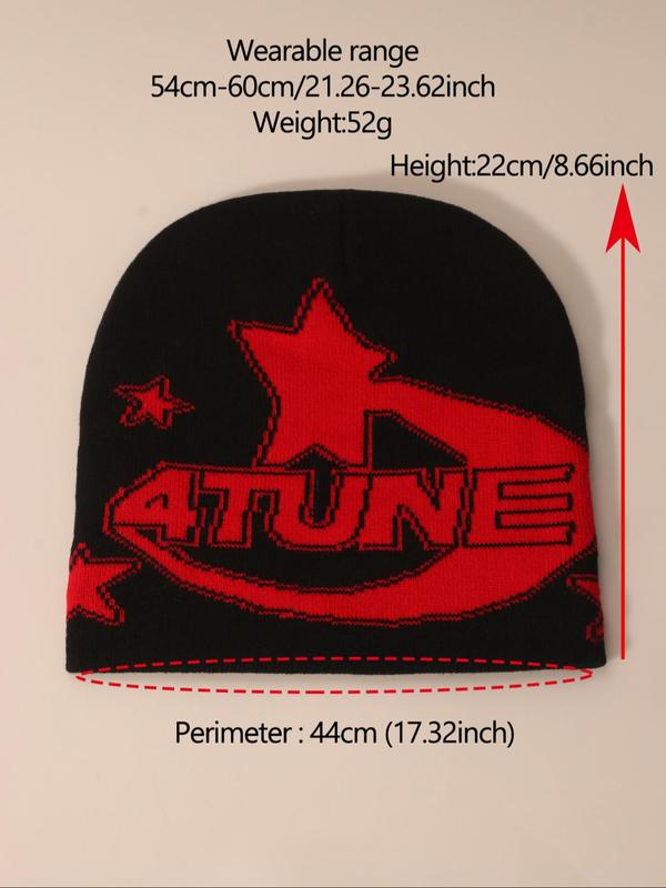 Unisex Street Trend Letter & Star Pattern Beanie Hat, Trendy Soft Beanie Cap, Fashionable Warm Hat for Fall & Winter for Men & Women