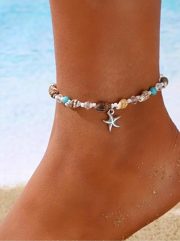 Boho Style Starfish Design Anklet,  Chic Adjustable Beaded Anklet, Fashionable Body Jewelry for Women & Girls, Perfect for Beach Party Vacation