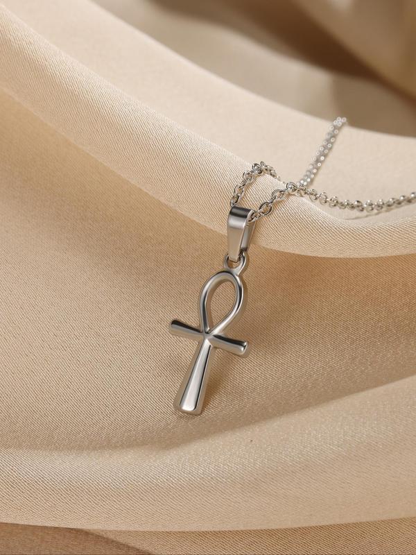 Vintage Style Stainless Steel Egyptian Ankh Pendant Necklace, Fashion Jewelry for Party, Daily Clothing Decor, Trendy All-match & Exquisite Jewelry for Birthday Gift