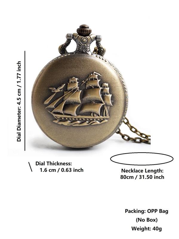 Men's Vintage Sailboat Pattern Design Textured Quartz Pocket Watch, Gift for Family Elderly, without Box