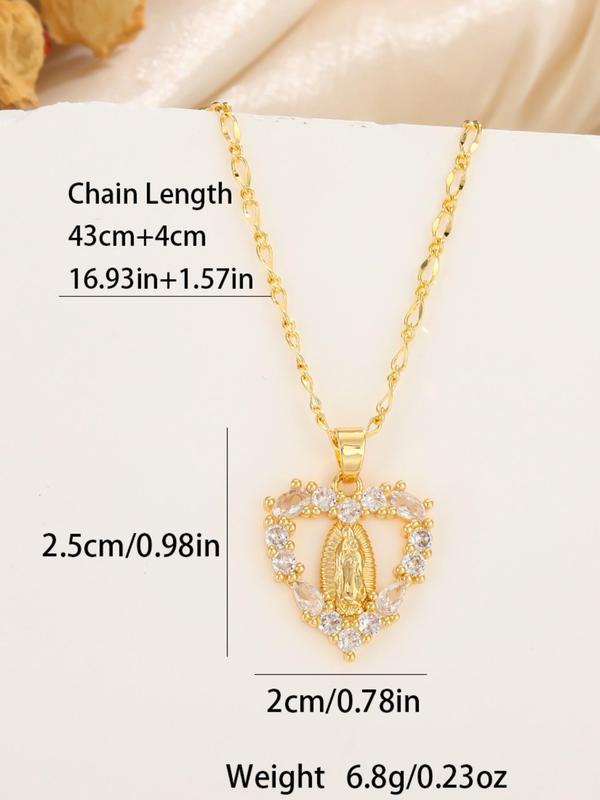 Elegant Rhinestone Decorated Heart & Cross Pendant Necklace, Fashion Matching Jewelry for Party, Daily Clothing Decor, Trendy All-match & Exquisite Jewelry for Birthday Gift