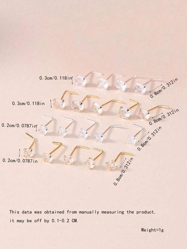 Elegant Women's Nose Ring Set, Simple Style Rhinestone Decor Nose Ring, L-shaped Studs for Daily Wear & Gift