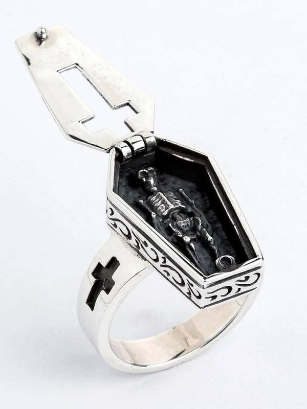 Vintage Punk Style Coffin Design Ring,  Fashion Goth Jewelry Accessories for Party, Daily Clothing Decor for Men & Women