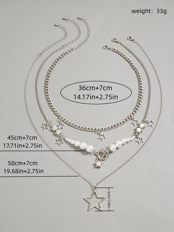 Women's Elegant Faux Pearl Decorated Star Design Necklace & Dangle Earrings & Bracelet, Exquisite Trendy Jewelry Set, Fashionable Jewelry Set for Party Decoration