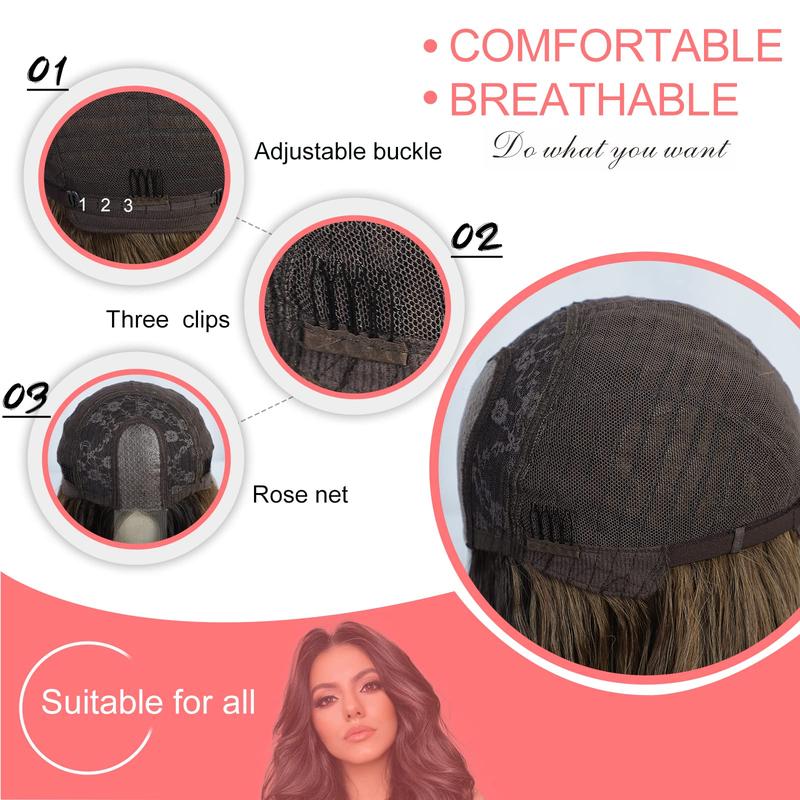 AISI HAIR Long Ombre Brown Wavy Wigs for Women Brown Curly Wig Middle Part Hair Replacement Wigs Synthetic Heat Resistant Fibers for Daily Use