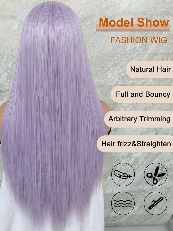 28 Inch Long Straight Wigs for Women, Synthetic Lace Front Wigs with Natural Pre Plucked Hairline, Striking Natural Fluffy Hair Wigs for Daily & Cosplay, Anime or Costume Party