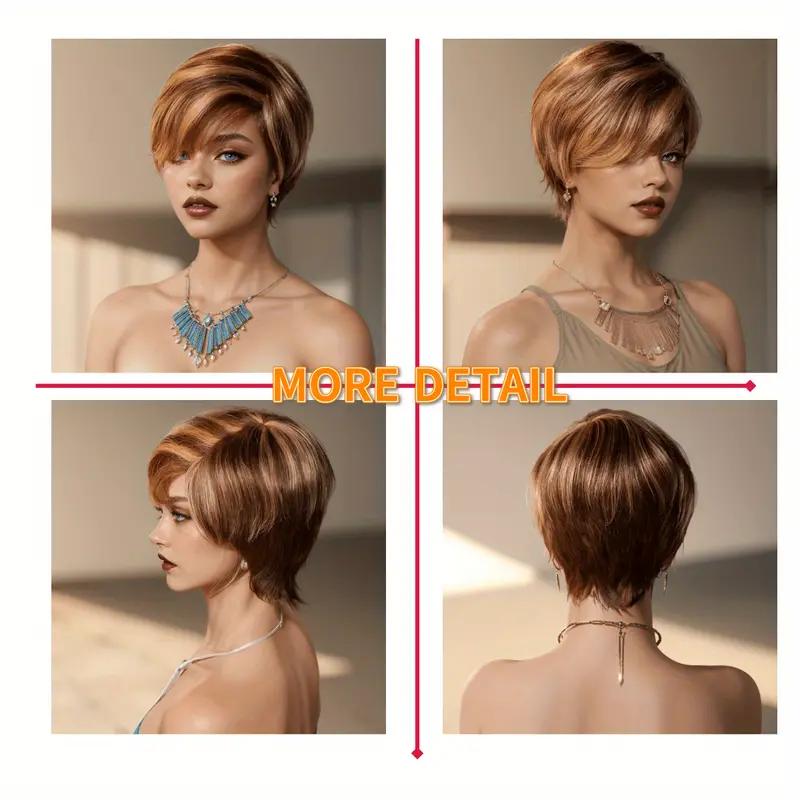 Honey Blonde Wig Short Pixie Cut Wig Human Hair For Women Full Machine Made Wigs With Bangs 6 inch P4 27 Straight Glueless Wig Human Hair Wigs 150%