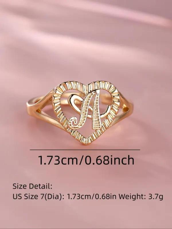 Vintage Letter & Hollow Out Heart Design Ring, Fashion Vintage Jewelry for Party, Daily Clothing Decor, Trendy All-match & Exquisite Jewelry for Birthday Gift