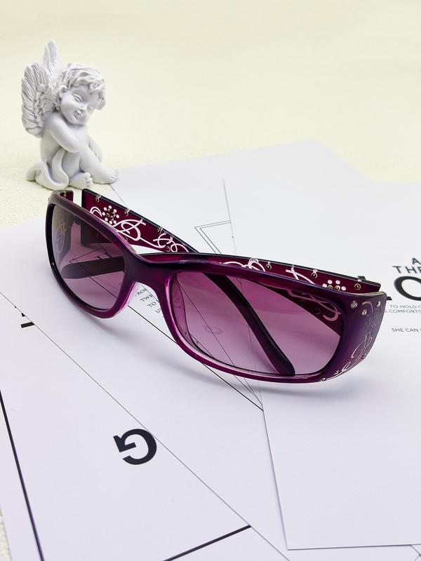 Fashionable All-match Tinted Lens Sunglasses, Stylish Rhinestone Decor Four-leaf Clover Pattern Design Sunglasses, Summer Fashion Eyewear for Daily Used