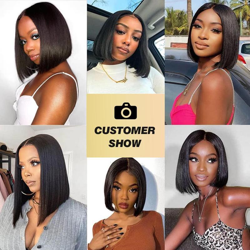 TESLAL 12 Inch Straight Human Hair Lace Front Wigs with 6x6 HD Closure and Pre-Plucked Hairline for Women - Glueless Wear