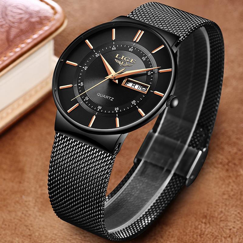 LIGE Classic Style Casual Watch – Week and Day Display, 30M Water-Resistant, Luminous