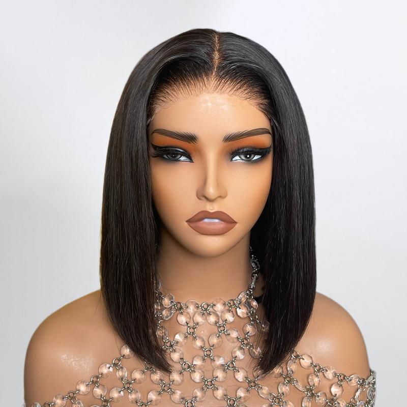 TESLAL 12 Inch Straight Human Hair Lace Front Wigs with 6x6 HD Closure and Pre-Plucked Hairline for Women - Glueless Wear