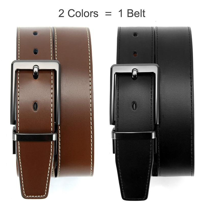 Mens Leather Belt, Reversible White Belt Men Casual for Dress Pants Shoes, 2 Styles in One Belt