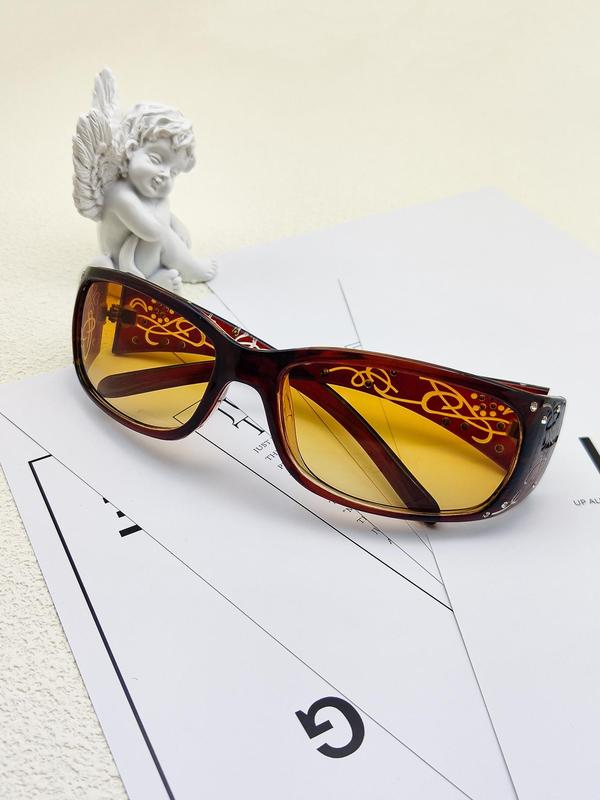 Fashionable All-match Tinted Lens Sunglasses, Stylish Rhinestone Decor Four-leaf Clover Pattern Design Sunglasses, Summer Fashion Eyewear for Daily Used