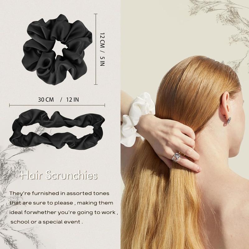 4 count Large Satin Silk Scrunchies for Women - Big Glossy Scrunchie for Thick Hair Girl Hair Ties Ponytail Holders  Scrunchies (Black White  Champagne)