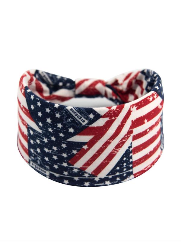 Star & Striped Pattern Sports Hair Band, Asymmetrical Ruched Design Wide Band Hair Band, Sweat Absorbing Hair Band for Women & Girls, Sport & Outdoor Clothing Accessories