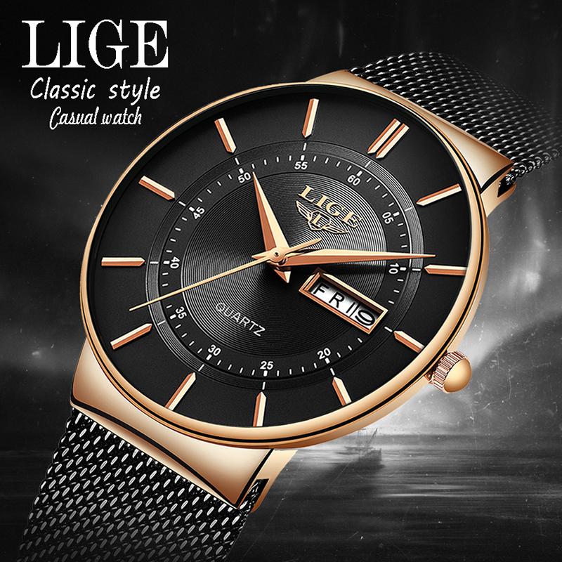 LIGE Classic Style Casual Watch – Week and Day Display, 30M Water-Resistant, Luminous