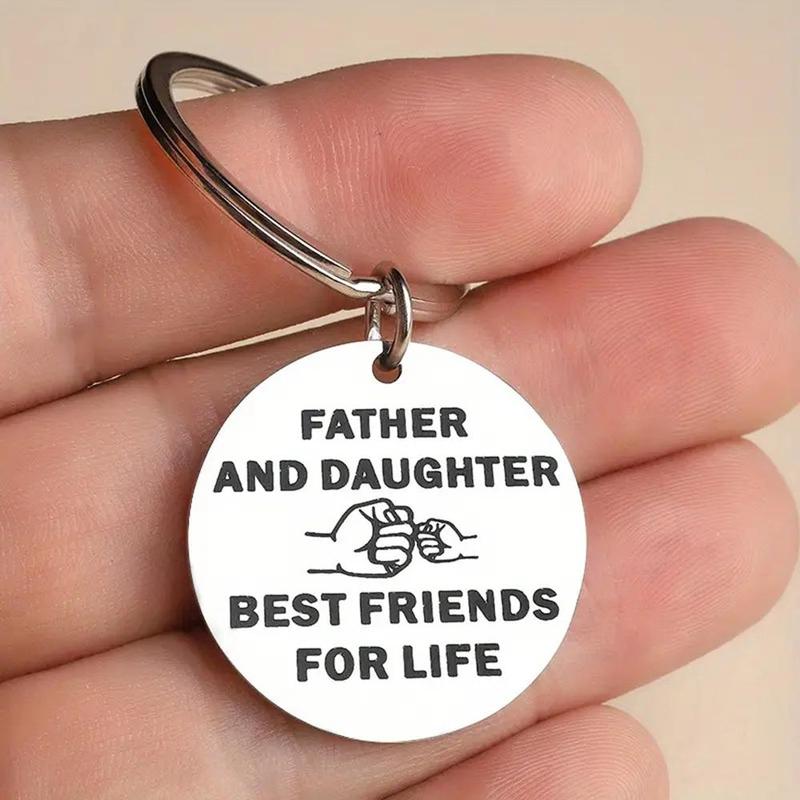 Father & Daughter Pattern Decorative Keychain (1 Count), Portable Letter Print Key Chain, Car Interior Accessories For Key Gift