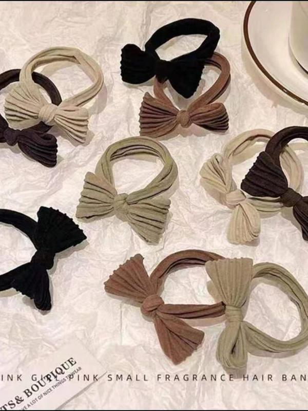 Cute Bowknot Decor Hair Tie Set, Casual Simple Hair Accessories for Women & Girls, Minimalist Headwear Suitable for Thick Hair