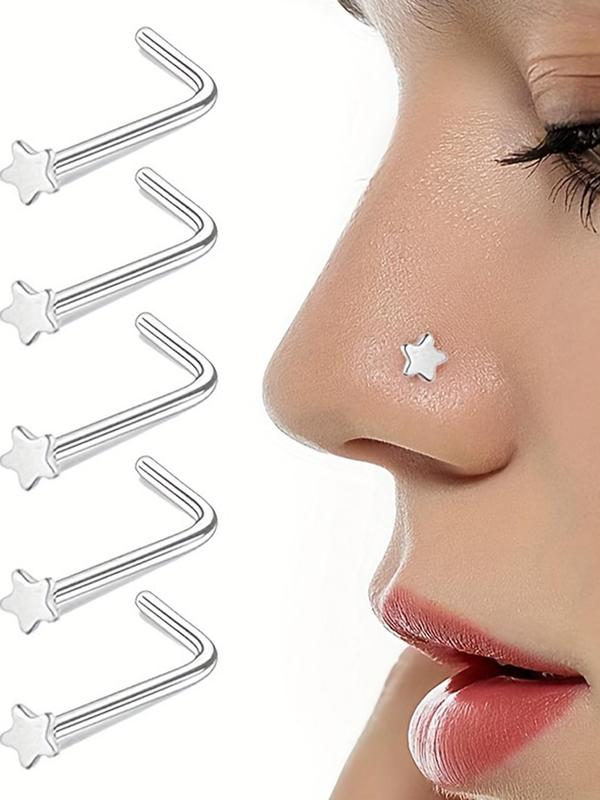 Fashionable Delicate Star Design L Shaped Nose Rings, Trendy Exquisite Nose Rings Set, Fashion Nose Piercing Jewelry for Women & Men