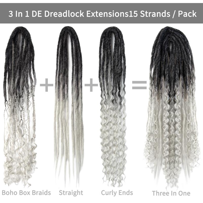 DE Dreadlock Extensions 24 Inch, 3 In 1 Mixed DE Dreads Hippie Style Boho 15 Strands Handmade Braid in Dreadlock Extensions hair extension Enchanted Invisible