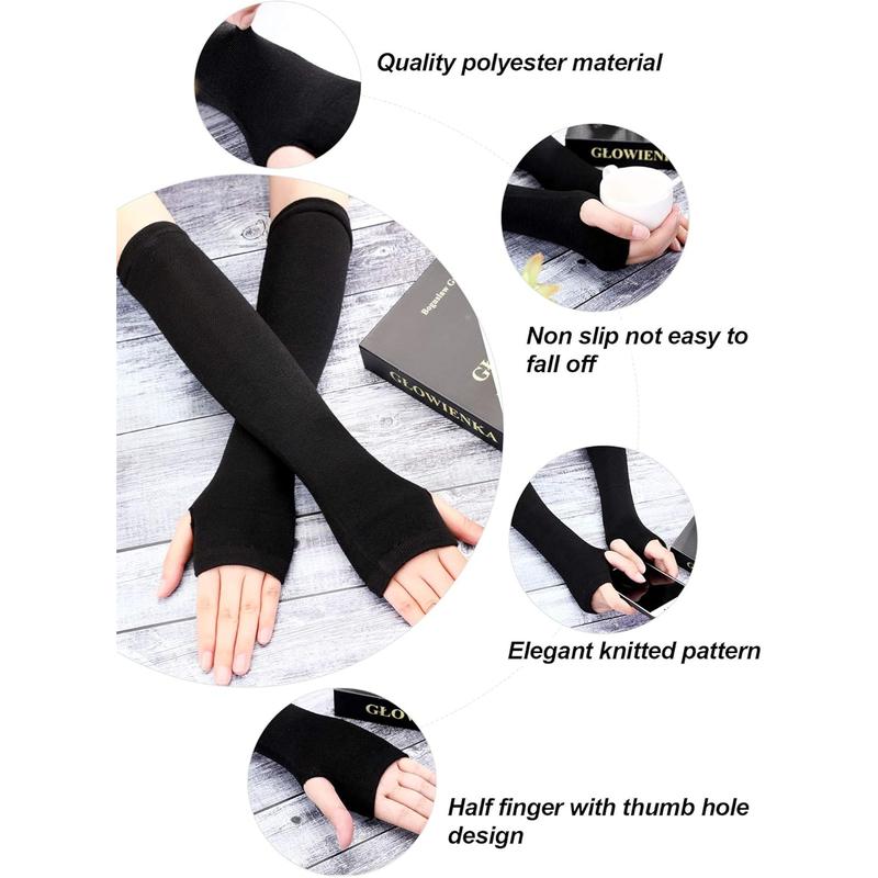 4 Pairs Arm Warmers Long Fingerless Gloves Wrist Warmers with Finger Indoor Outdoor Arm Sleeves