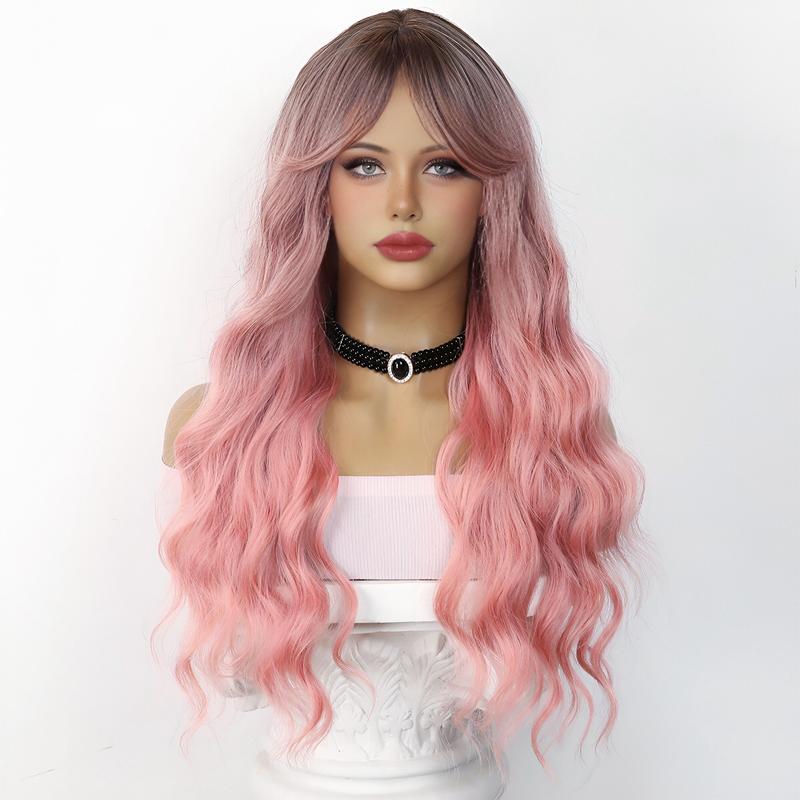 Smilco Pink Wavy Machine-Made Wig – Soft Pastel Ombre, 22 Inch Wigs For Halloween SM6019