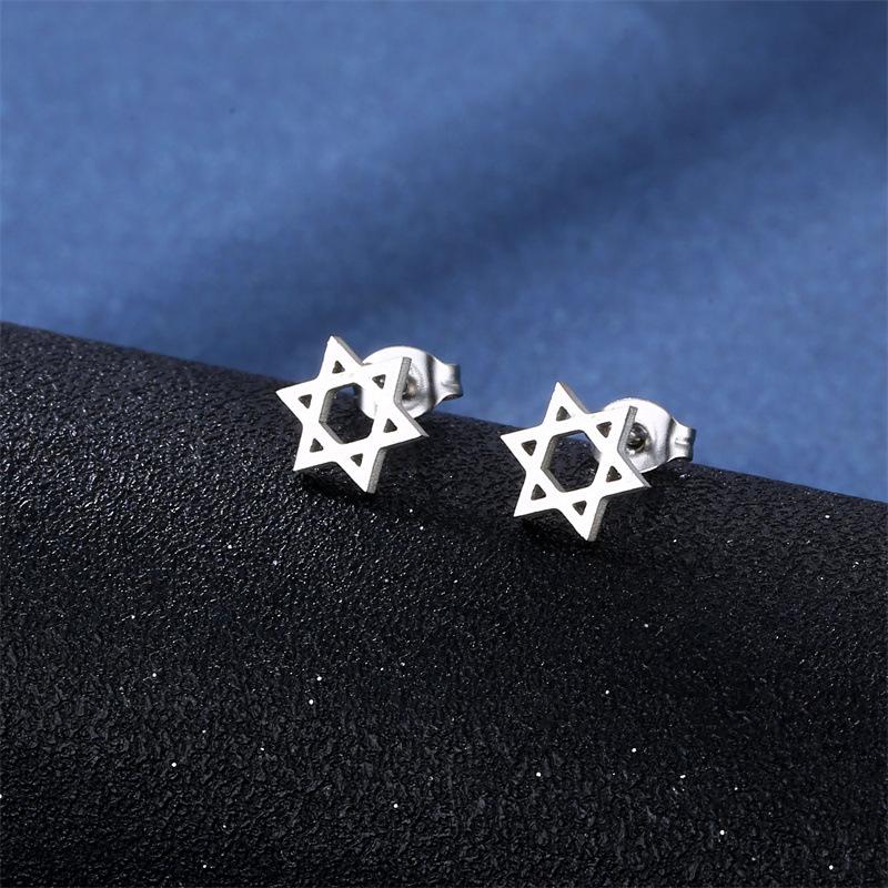 [Limited time offer] steel six-pointed star necklace earrings small set trendy hip-hop necklace pendant accessories fashion jewelry for men and women