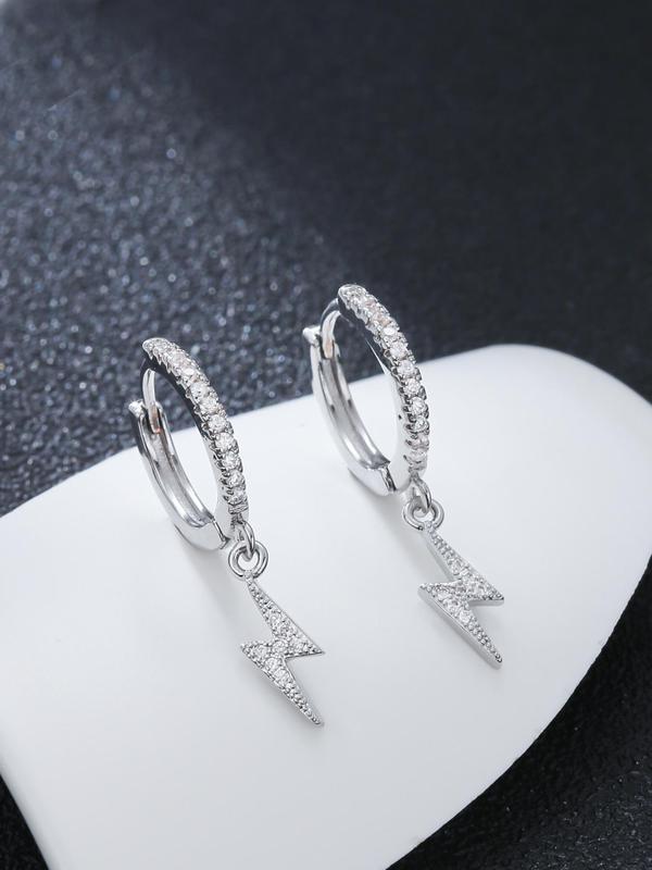 Men's Rhinestone Lightning Design Dangle Earrings, Fashion All-match Jewelry for Party, Daily Clothing Decor