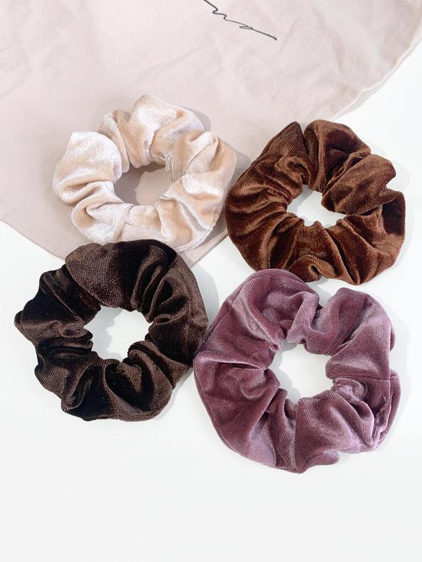 4pcs Minimalist Casual Plain Velvet Scrunchies, Simple Design Elegant Scrunchies for Women for Daily Used