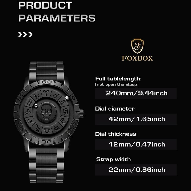 Foxbox Men's Magic Watch with No Lens – Featuring Dual Floating Ball Technology. A stylish and cool essential for trendy men. fox  box watch