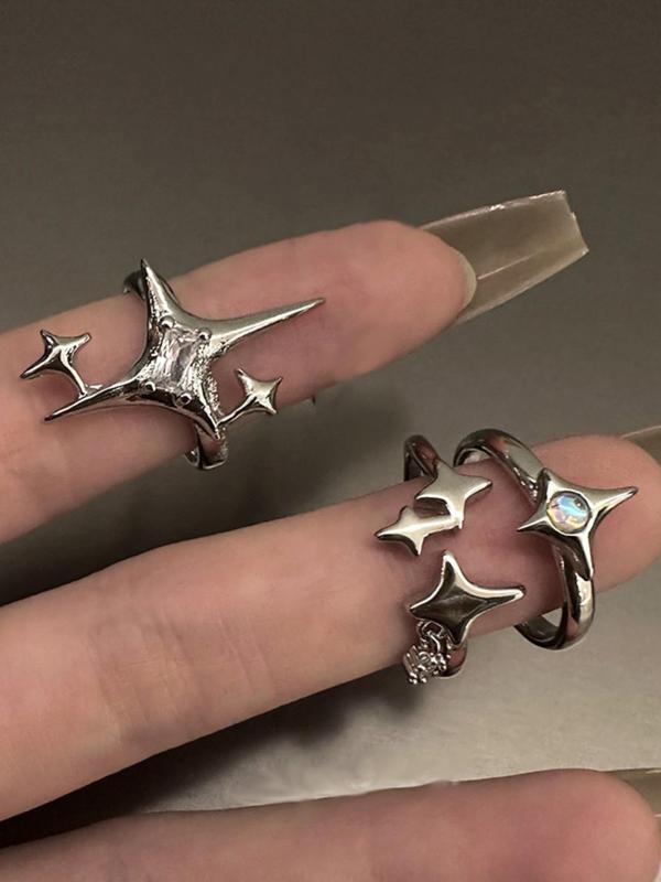 Star & Rhinestone Decorated Ring Set, Fashion Accessories for Women & Girls, Trendy All-match & Exquisite Jewelry for Birthday Gift