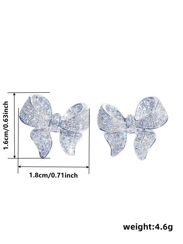 Rhinestone Decor Bow Design Stud Earrings for Girlfriend, Elegant Jewelry for Party, Daily Clothing Decor, Trendy All-match & Exquisite Jewelry As Birthday Gift