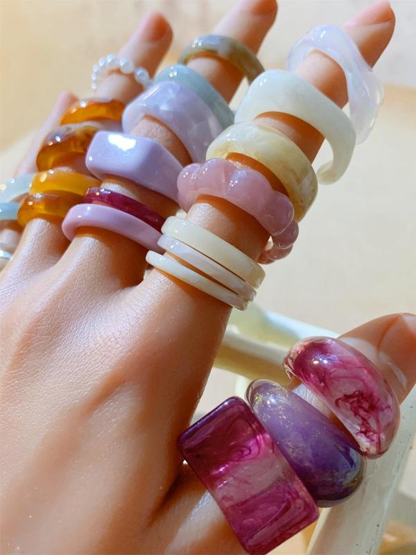 Resin Promise Rings, Summer Rings, Chunky Aesthetic Trendy Colorful Cute Stackable Rings Jewelry, Vintage Jewelry, Summer Jewelry, Cool Female Accessories