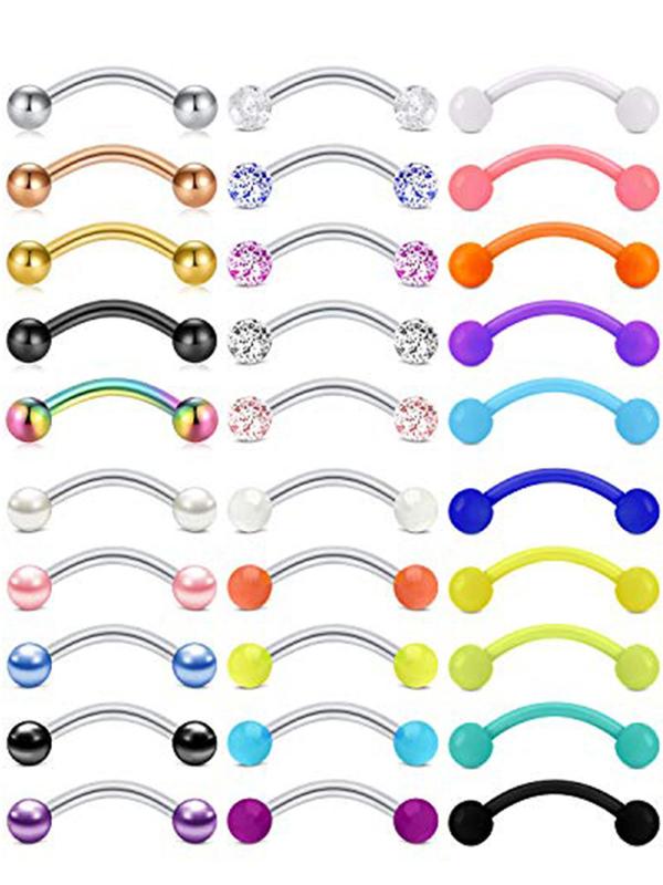 LGBT Pride Mixed Color & Style Eyebrow Studs, 30pcs Punk Style Eyebrow Piercing Studs, Fashionable Body Jewelry for Women & Men