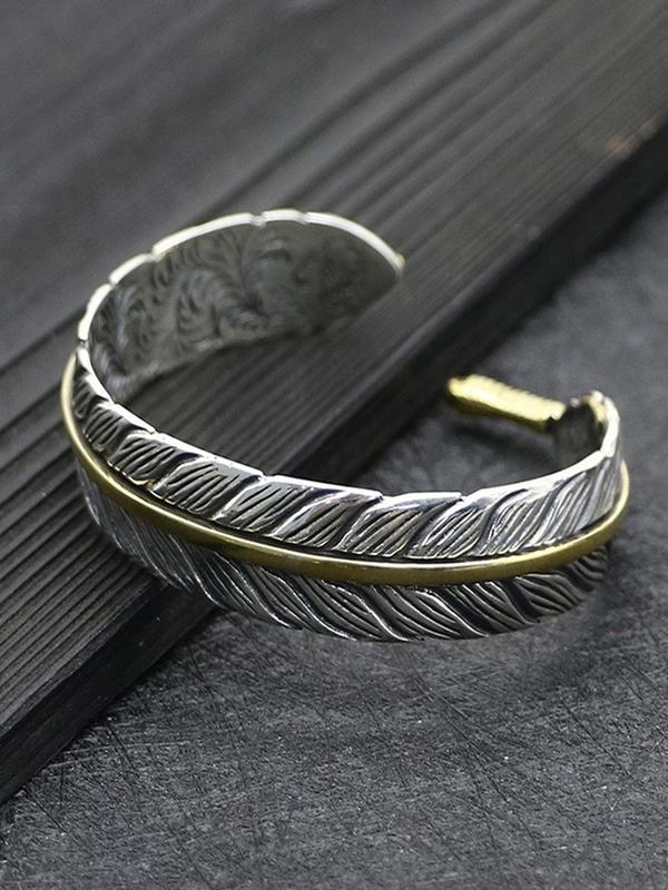 Men's Boho Style Feather Design Cuff Bangle & Ring, 2024 New Style Fashion Jewelry for Party, Daily Clothing Decor, Trendy All-match & Exquisite Jewelry for Birthday Gift