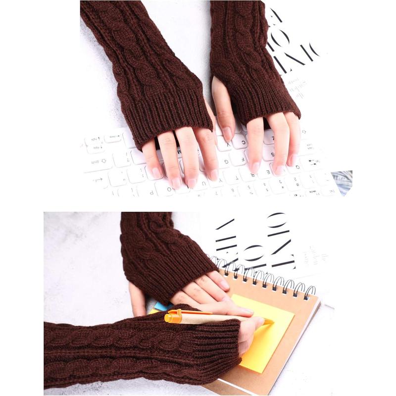 3 Pairs Arm Warmers Long Fingerless Gloves Knit Wrist Warmers with Thumb Hole Open Finger Arm Socks for Women Adult