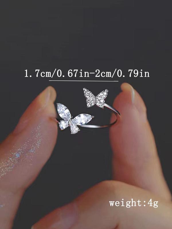 Rhinestone Decorated Butterfly Design Cuff Ring, Elegant Trendy Matching Jewelry For Party, Daily Clothing Decor For Girl