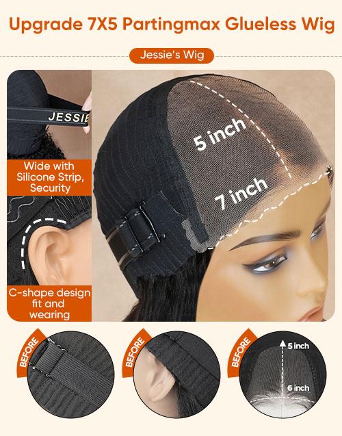 Jessie's Wig [Gola] Curtain Bangs Wavy Layer Cut 7x5 Pre Cut Lace Wig Glueless Human Hair Wig - Medium Cap Size