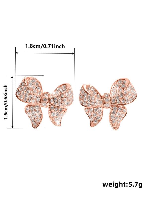 Rhinestone Decor Bow Design Stud Earrings for Girlfriend, Elegant Jewelry for Party, Daily Clothing Decor, Trendy All-match & Exquisite Jewelry As Birthday Gift