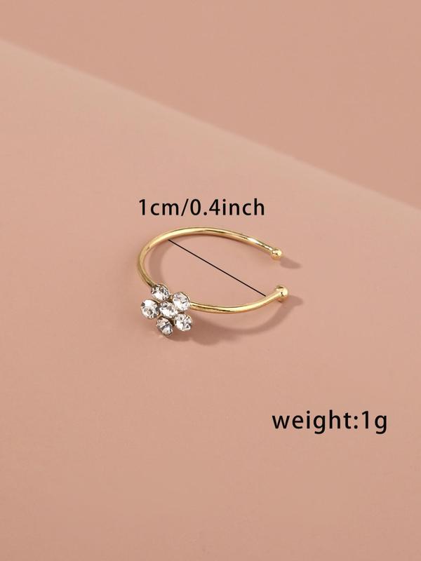 Cute U-shape Artificial Zircon Decorated Nose Ring, Elegant Flower Design Decor Nose Ring for Women & Girls, Fashion Accessories for Party, Daily Clothing Decor