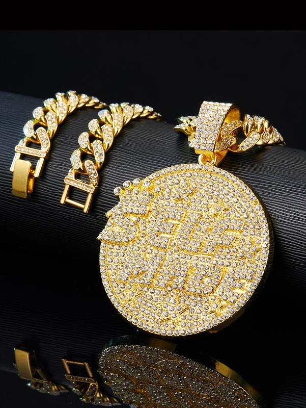 Iced Out Shiny Letter Self Made Round Medal Pendant with Round Stars Shape Necklace Jewelry Charm Men Fashion Hip Hop Jewelry