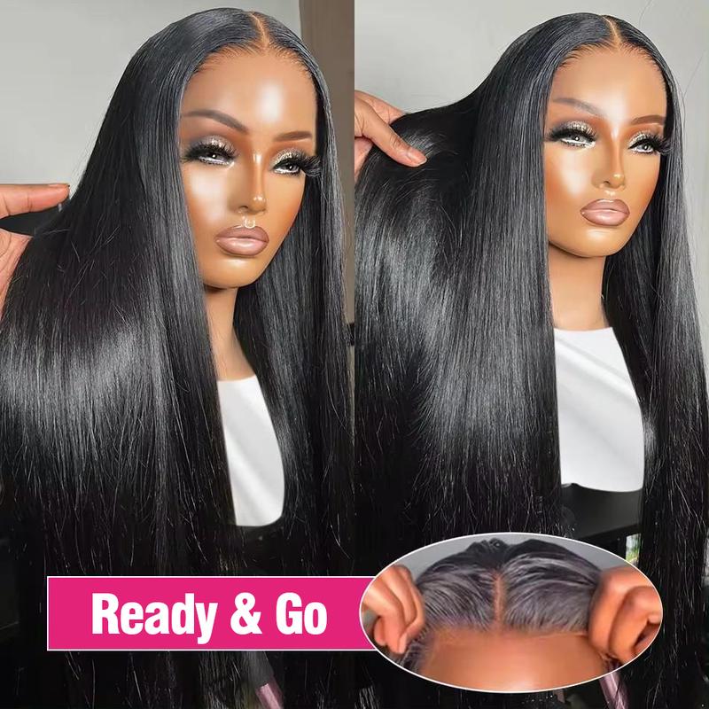 Bling Hair Fashion Bleached Knots 5x5 Easy Wear Glueless Wig  Bone Straight Lace Closure Wig Brazilian Human Hair Wigs Natural Black For Women