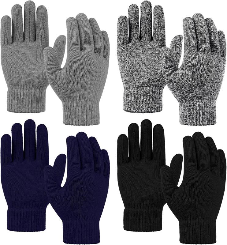 4 Pairs Winter Magic Gloves Thicken Knitted Warm Gloves Stretchy Full Fingers Unisex Gloves for Men Women