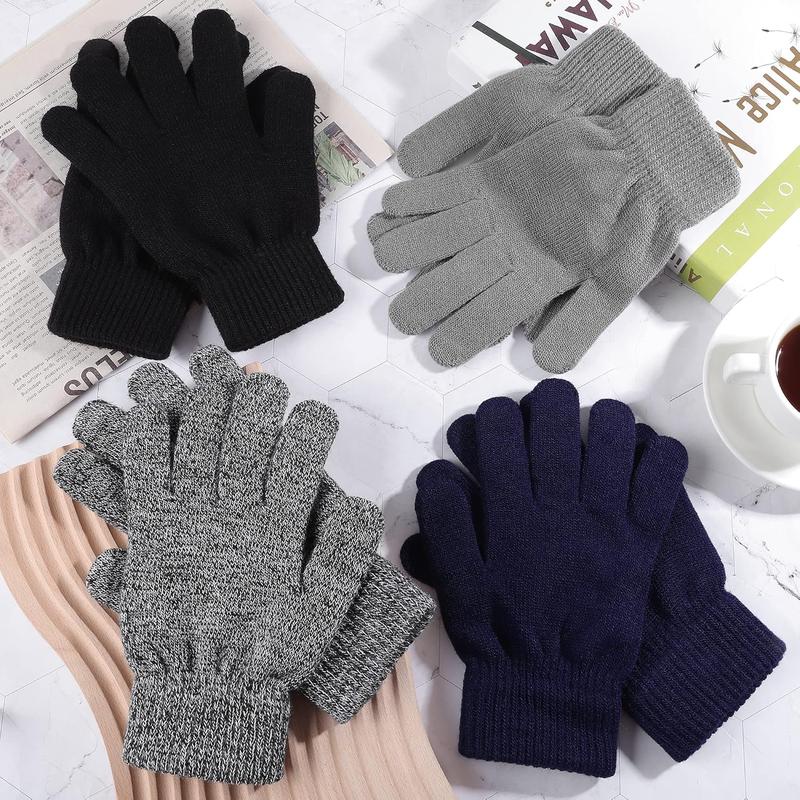 4 Pairs Winter Magic Gloves Thicken Knitted Warm Gloves Stretchy Full Fingers Unisex Gloves for Men Women