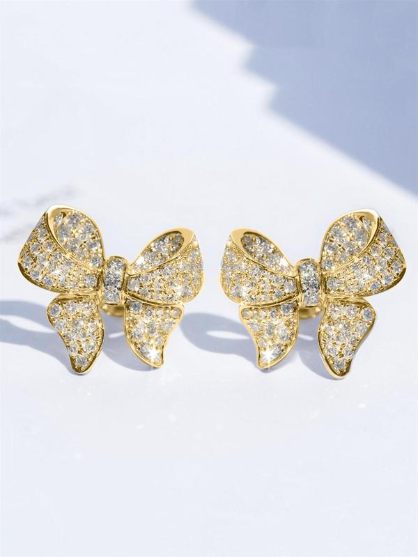 Rhinestone Decor Bow Design Stud Earrings for Girlfriend, Elegant Jewelry for Party, Daily Clothing Decor, Trendy All-match & Exquisite Jewelry As Birthday Gift