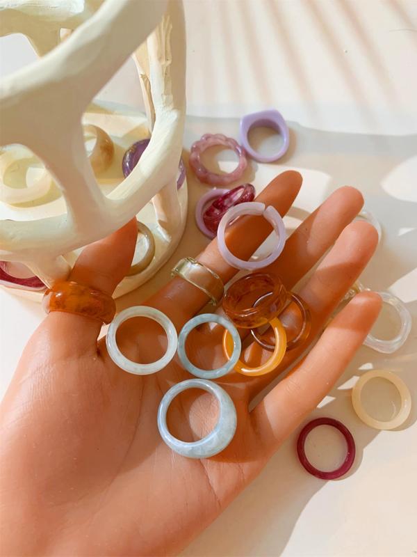 Resin Promise Rings, Summer Rings, Chunky Aesthetic Trendy Colorful Cute Stackable Rings Jewelry, Vintage Jewelry, Summer Jewelry, Cool Female Accessories