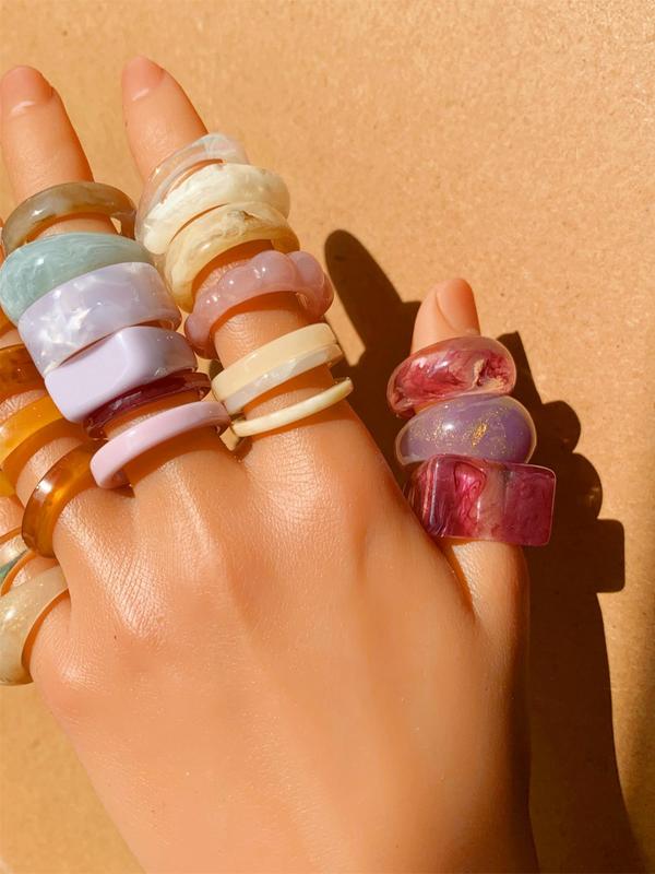 Resin Promise Rings, Summer Rings, Chunky Aesthetic Trendy Colorful Cute Stackable Rings Jewelry, Vintage Jewelry, Summer Jewelry, Cool Female Accessories