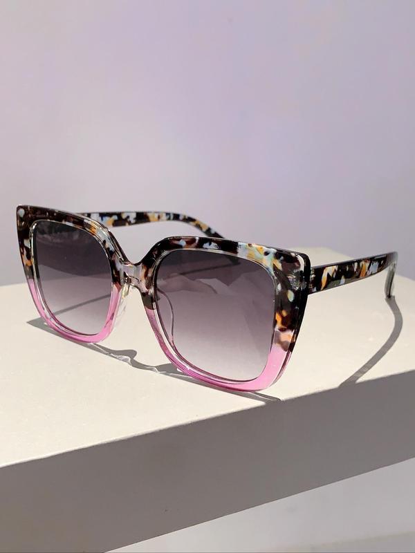 Unisex Simple Style Leopard Sunglasses with Geometric Design, Trendy Casual Large Frame Sunglasses for Everyday Use, Fashion Accessories for Outdoor Activities